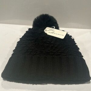 NWT Vintage Havana Black Beanie with Pompom fully lined.